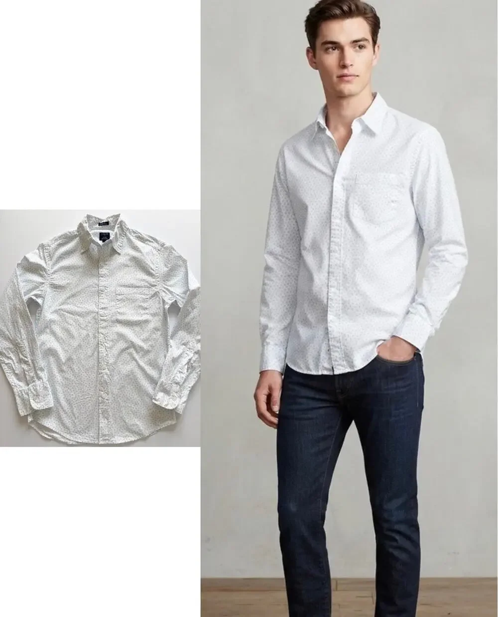 J.Crew Slim Untucked Shirt Mens XS White Blue Floral Flex Washed